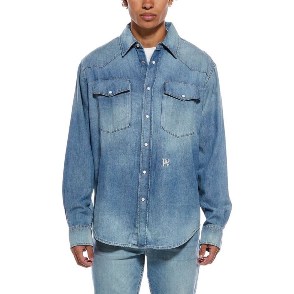 Palm Angels Mens  Denim Shirt, Blue